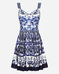 Dolce & Gabbana Short Majolica Print Dress - Donna Abiti Blu Seta Tris