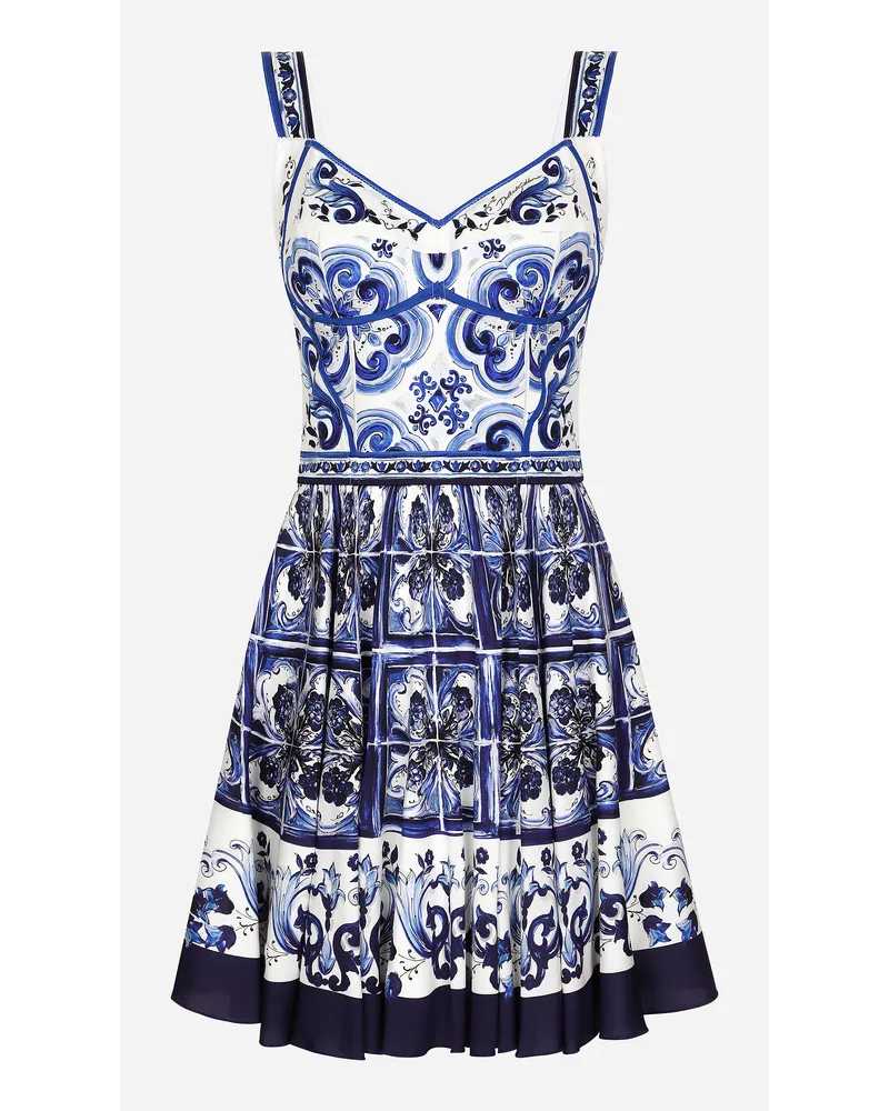 Dolce & Gabbana Short Majolica Print Dress - Donna Abiti Blu Seta Tris