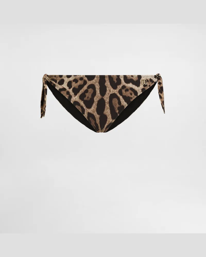 Dolce & Gabbana Slip Con Fiocchi Da Mare Stampa Leopardo - Donna Beachwear Stampa Animalier Jersey Leo
