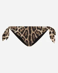 Dolce & Gabbana Slip Con Fiocchi Da Mare Stampa Leopardo - Donna Beachwear Stampa Animalier Jersey Leo