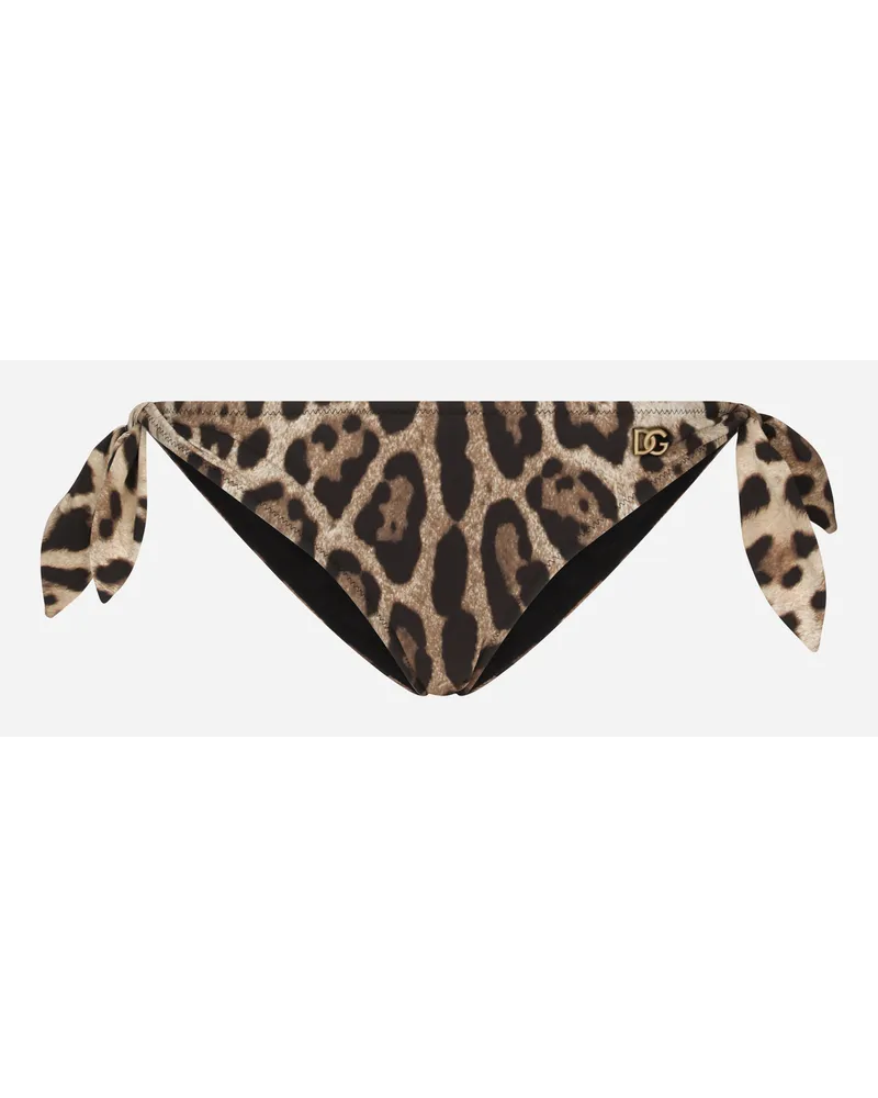 Dolce & Gabbana Slip Con Fiocchi Da Mare Stampa Leopardo - Donna Beachwear Stampa Animalier Jersey Leo