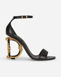 Dolce & Gabbana Nappa Leather Sandals With Baroque Dg Detail - Donna Sandali E Zeppe Nero Pelle Nero