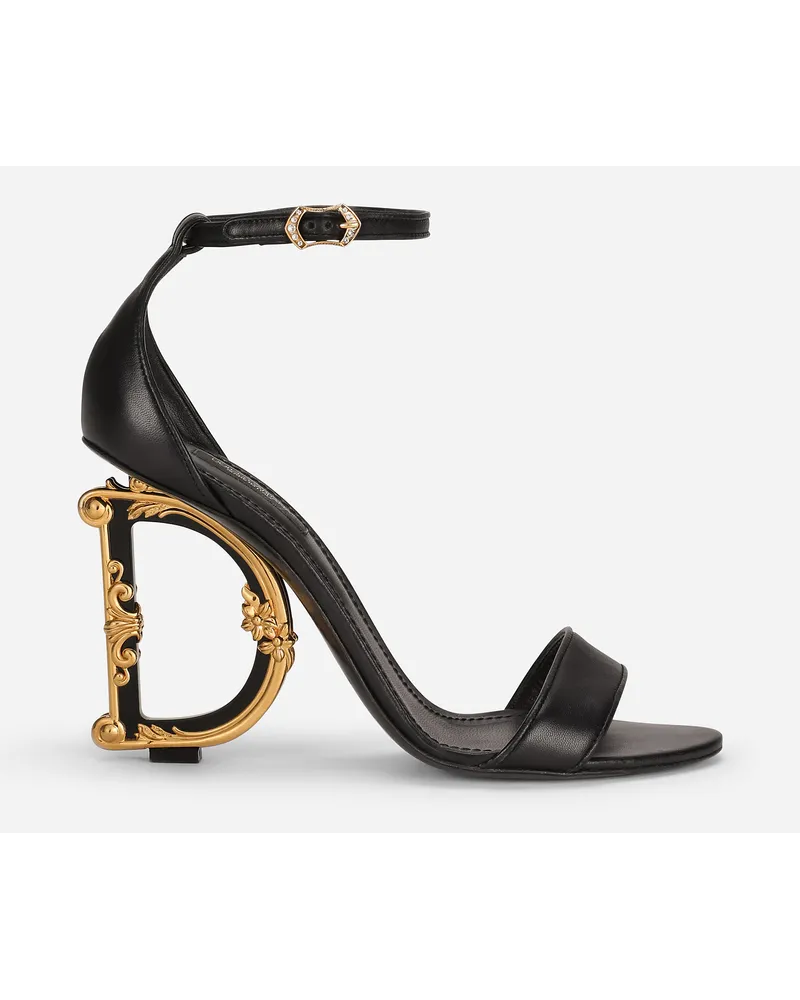 Dolce & Gabbana Nappa Leather Sandals With Baroque Dg Detail - Donna Sandali E Zeppe Nero Pelle Nero