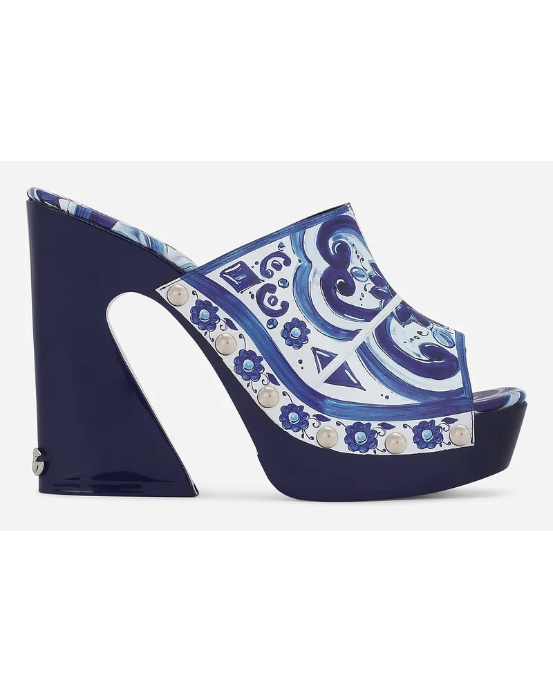 Dolce & Gabbana Zoccolo In Pelle Di Vitello Lucida Stampa Maiolica - Donna Sandali E Zeppe Multicolore Pelle Multicolore