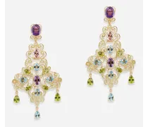 Pizzo Earrings In Yellow Gold Filigree With Amethysts, Aquamarines, Peridots And Morganites - Donna Orecchini Oro