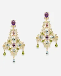 Dolce & Gabbana Pizzo Earrings In Yellow Gold Filigree With Amethysts, Aquamarines, Peridots And Morganites  - Donna Orecchini Oro Oro