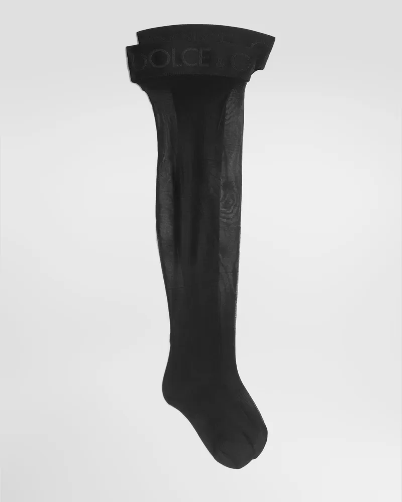 Dolce & Gabbana Calze Autoreggenti Con Logo - Donna Calze E Collant Nero Nero