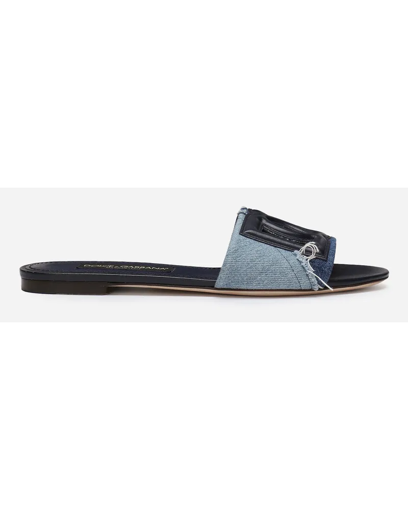 Dolce & Gabbana Slide In Denim Patchwork E Logo Dg - Donna Slide E Mule Blu Denim Blu
