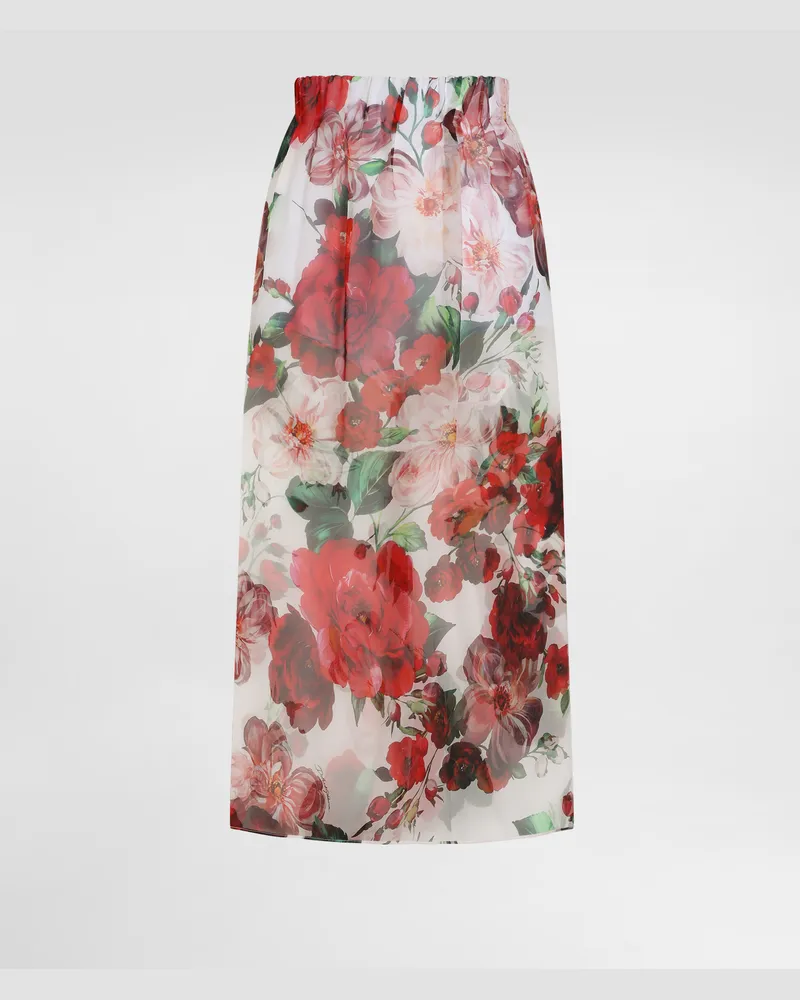 Dolce & Gabbana Gonna Longuette In Chiffon Stampa Rose - Donna Gonne Stampa Stampa