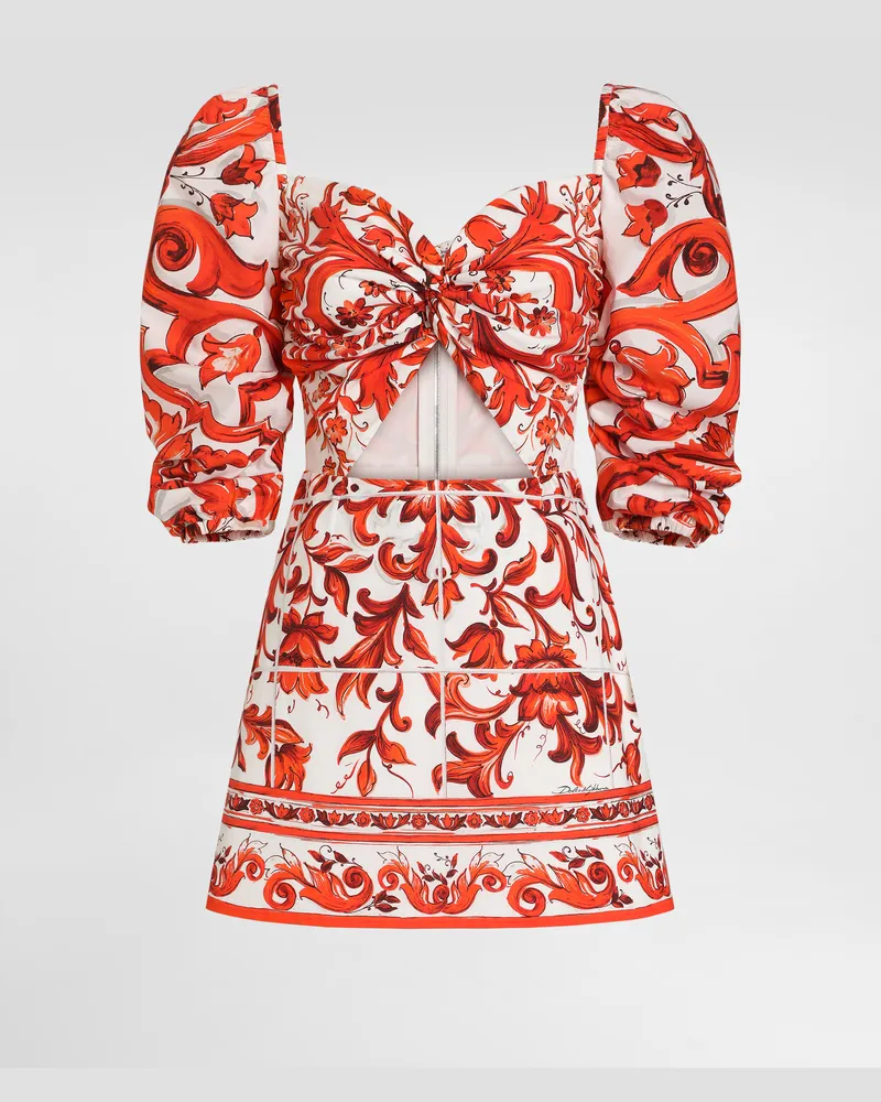 Dolce & Gabbana Abito Corto In Popeline Stampa Maiolica - Donna Abiti Multicolore Variante