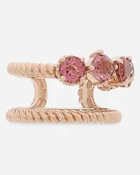 Dolce & Gabbana Orecchino Singolo Con Doppio Earcuff In Oro Rosso 18kt Con Tormaline Rosa - Donna Orecchini Rosso Oro Rosso