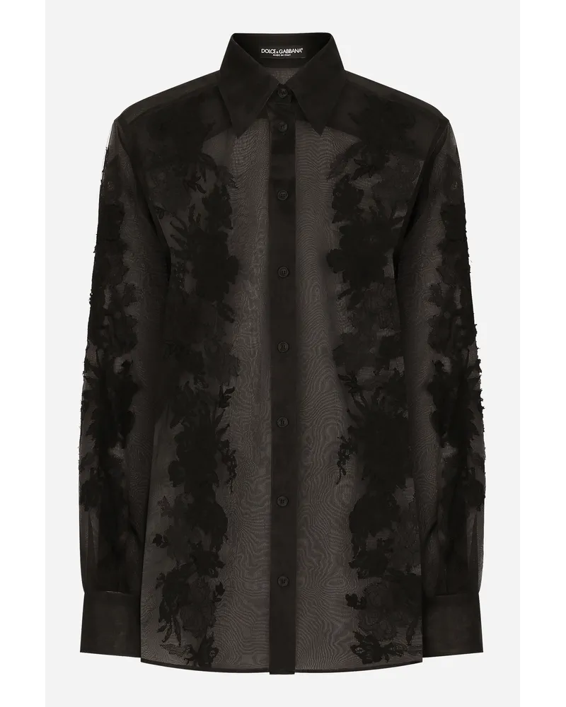 Dolce & Gabbana Camicia In Organza Con Applicazioni In Pizzo - Donna Camicie E Top Nero Nero