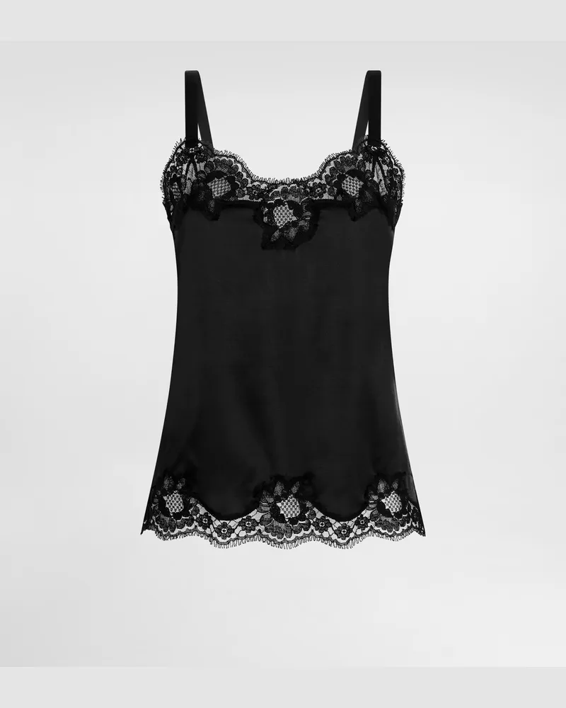 Dolce & Gabbana Top Lingerie In Raso Con Pizzo - Donna Intimo Nero Seta Nero
