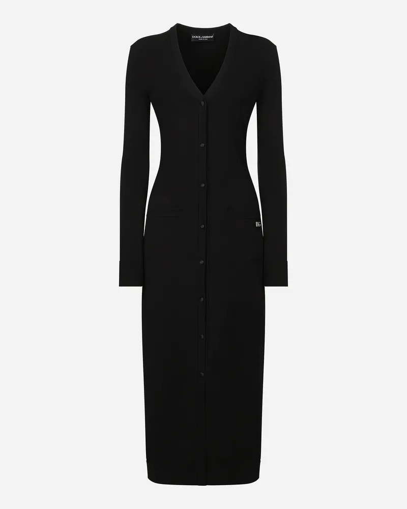 Dolce & Gabbana Cardigan Lungo In Maglia Di Viscosa Stretch Con Logo Dg - Donna Maglioni E Cardigan Nero Nero