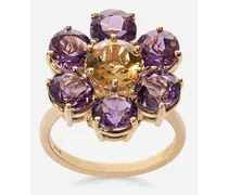 Spring Ring In Yellow 18kt Gold With Amethyst Floral Motif - Donna Anelli Oro