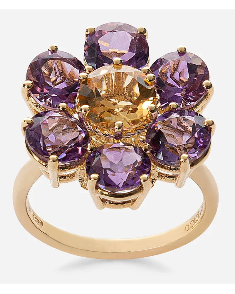 Dolce & Gabbana Spring Ring In Yellow 18kt Gold With Amethyst Floral Motif - Donna Anelli Oro Oro