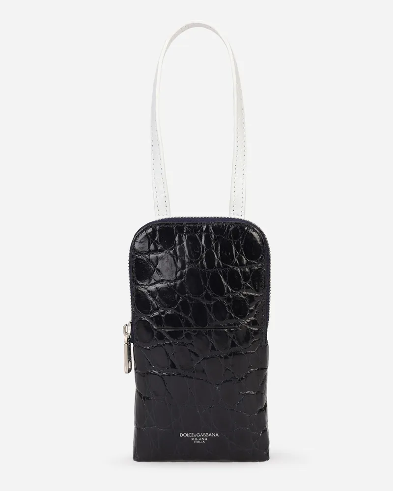 Dolce & Gabbana Porta Smartphone In Alligatore Con Logo Stampato A Fuoco - Uomo Portafogli E Piccola Pelletteria Bianco Blu
