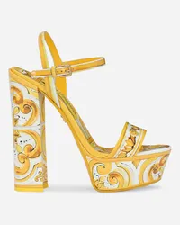 Dolce & Gabbana Sandalo Platform In Pelle Di Vitello Lucida Stampa Maiolica - Donna Sandali E Zeppe Giallo Giallo