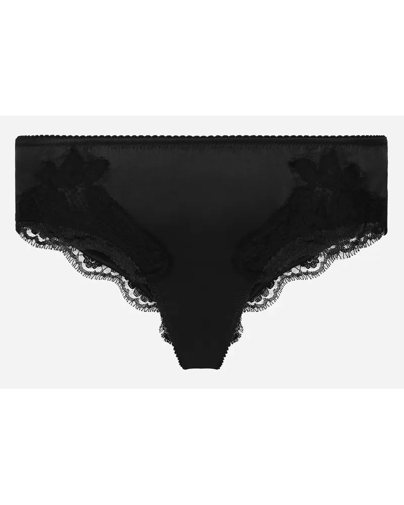 Dolce & Gabbana Slip In Raso Con Pizzo - Donna Intimo Nero Seta Nero