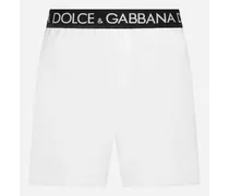 Boxer Da Mare Medio Con Vita Elastica Logata - Uomo Beachwear Bianco Tessuto