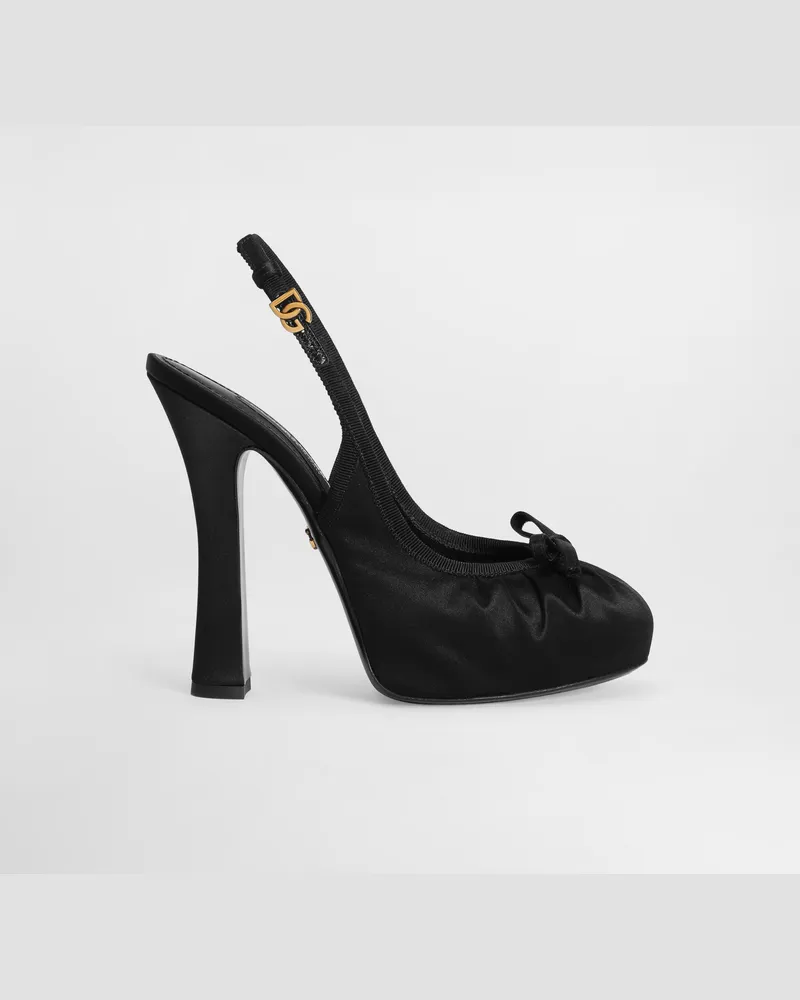 Dolce & Gabbana Slingback In Raso - Donna Décolleté E Slingback Nero Nero