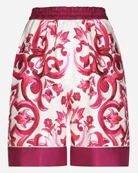 Dolce & Gabbana Shorts Pigiama In Twill Stampa Maiolica - Donna Pantaloni E Shorts Fucsia Seta Tris