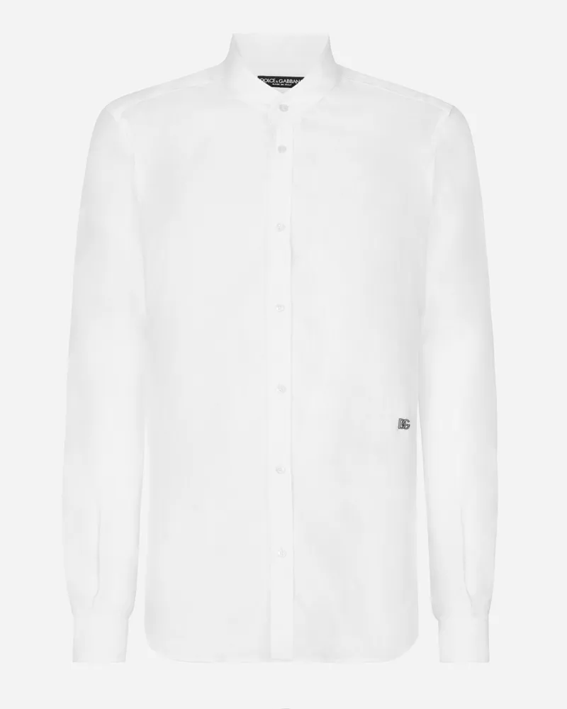 Dolce & Gabbana Camicia Martini In Lino Con Dg Hardware - Uomo Camicie Bianco Lino Bianco
