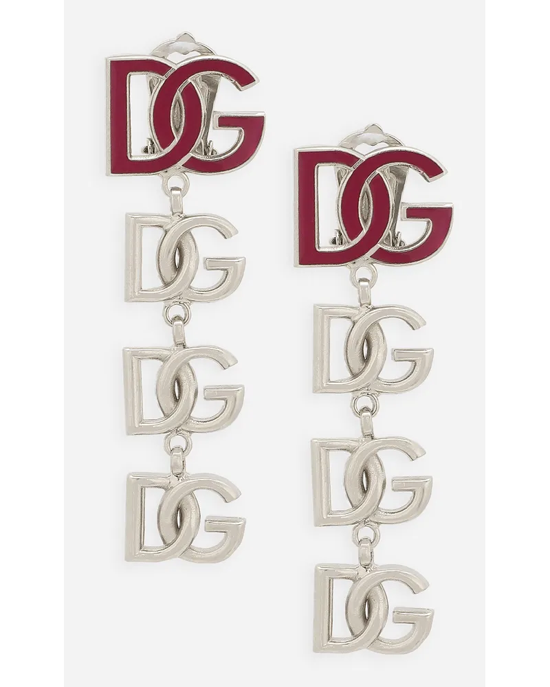 Dolce & Gabbana Orecchini Lunghi Con Multilogo Dg Bicolor - Donna Bijoux Argento Metallo Argento