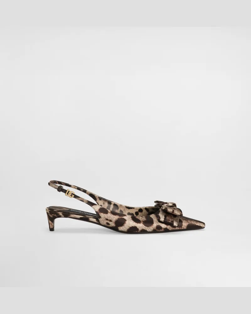 Dolce & Gabbana Slingback In Raso Stampa Leo - Donna Décolleté E Slingback Stampa Animalier Leo