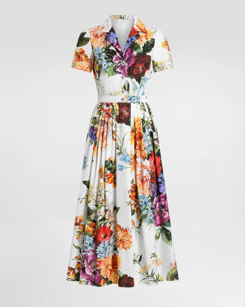 Dolce & Gabbana Abito In Popeline Stampa Bouquet Fiori - Donna Abiti Stampa Stampa
