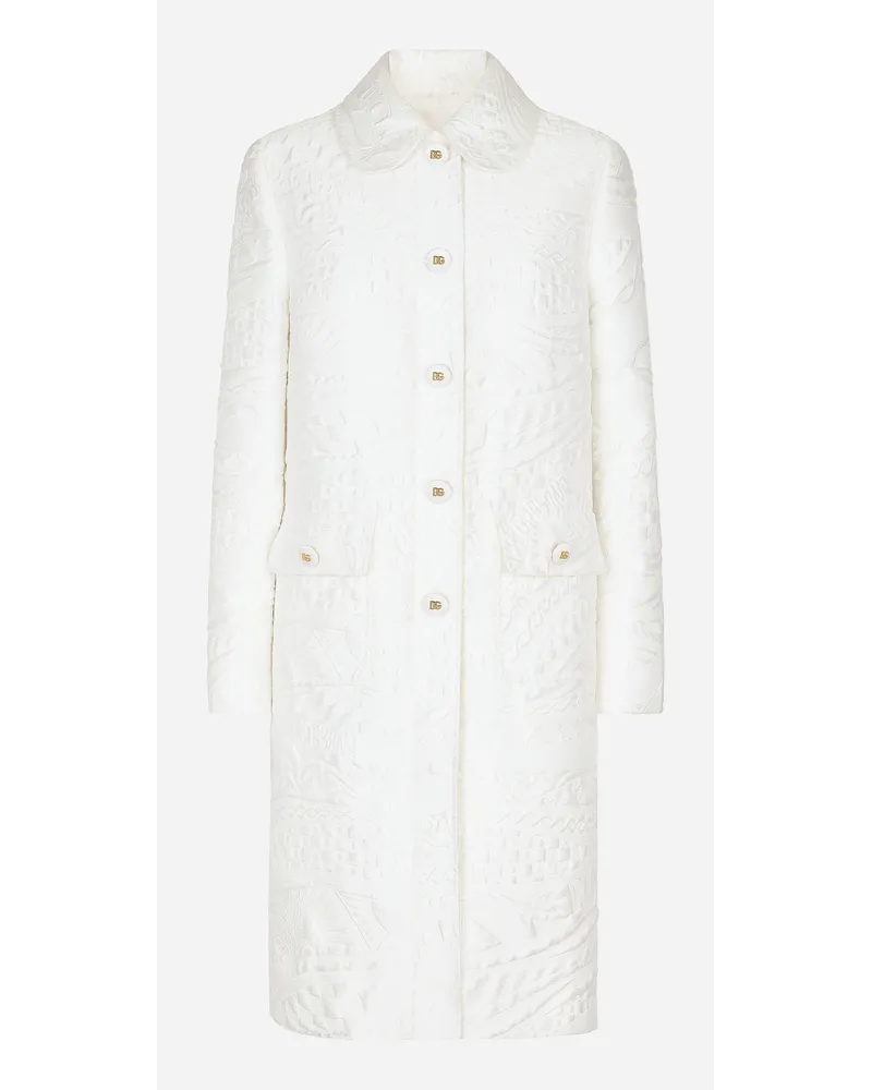 Dolce & Gabbana Cappotto In Broccato Con Bottoni Logo Dg - Donna Cappotti E Giubbotti Bianco Tessuto Bianco