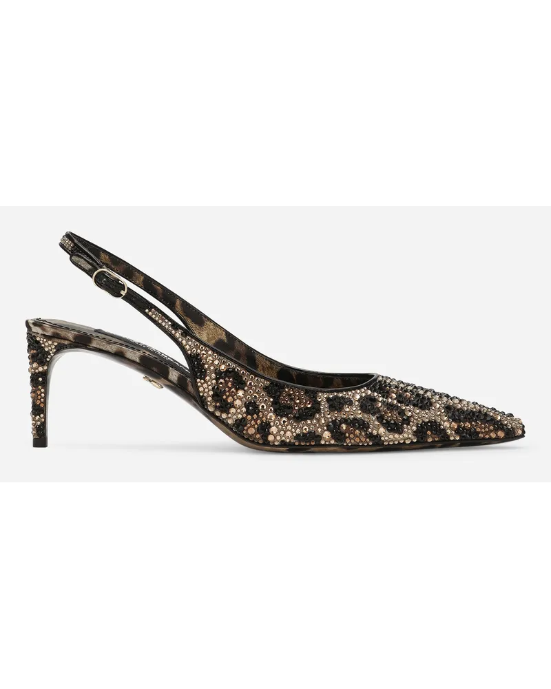 Dolce & Gabbana Sling Back In Raso E Termostrass - Donna Décolleté E Slingback Stampa Animalier Raso Leo