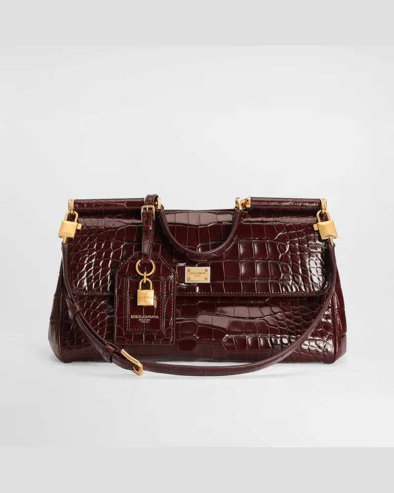 Dolce & Gabbana Borsa A Mano My Sicily Media In Alligatore - Donna Borse A Mano Bordeaux Bordeaux