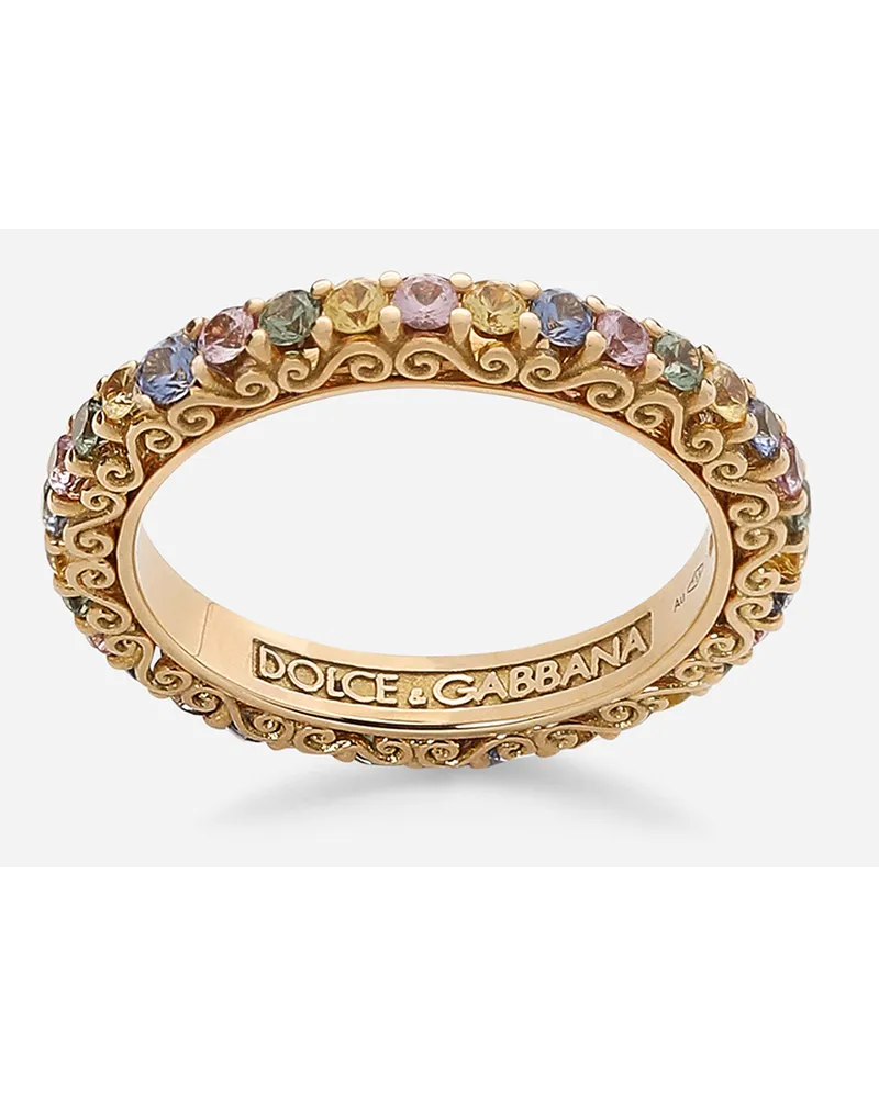 Dolce & Gabbana Heritage Band Ring In Yellow 18kt Gold With Multicoloured Sapphires - Donna Anelli Oro Oro Oro