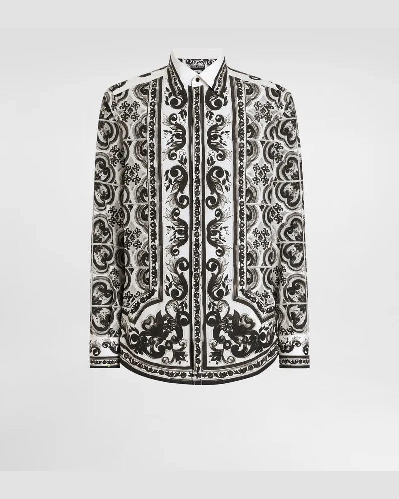 Dolce & Gabbana Camicia Martini In Popeline Stampa Maiolica - Uomo Camicie Multicolore Multicolore