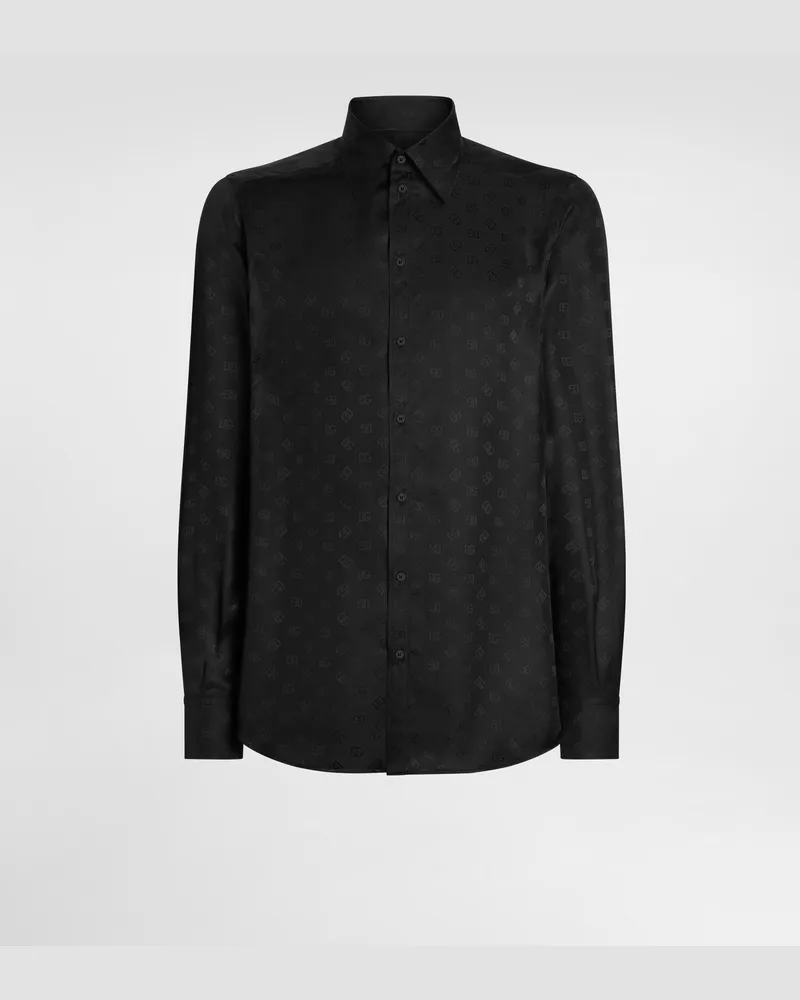 Dolce & Gabbana Camicia Martini In Seta Jacquard Logo Dg - Uomo Camicie Nero Nero