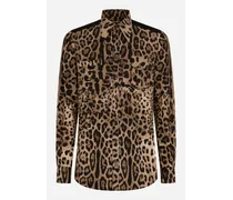 Camicia Multitasche Cotone Stampa Leopardo - Uomo Camicie Stampa Animalier