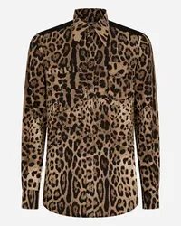 Dolce & Gabbana Camicia Multitasche Cotone Stampa Leopardo - Uomo Camicie Stampa Animalier Leo