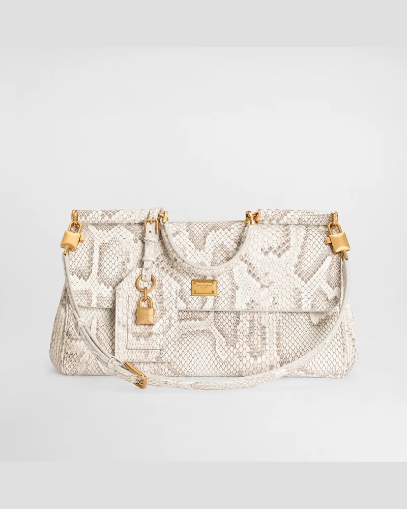 Dolce & Gabbana Borsa A Mano My Sicily Media In Pitone - Donna Borse A Mano Bianco Bianco