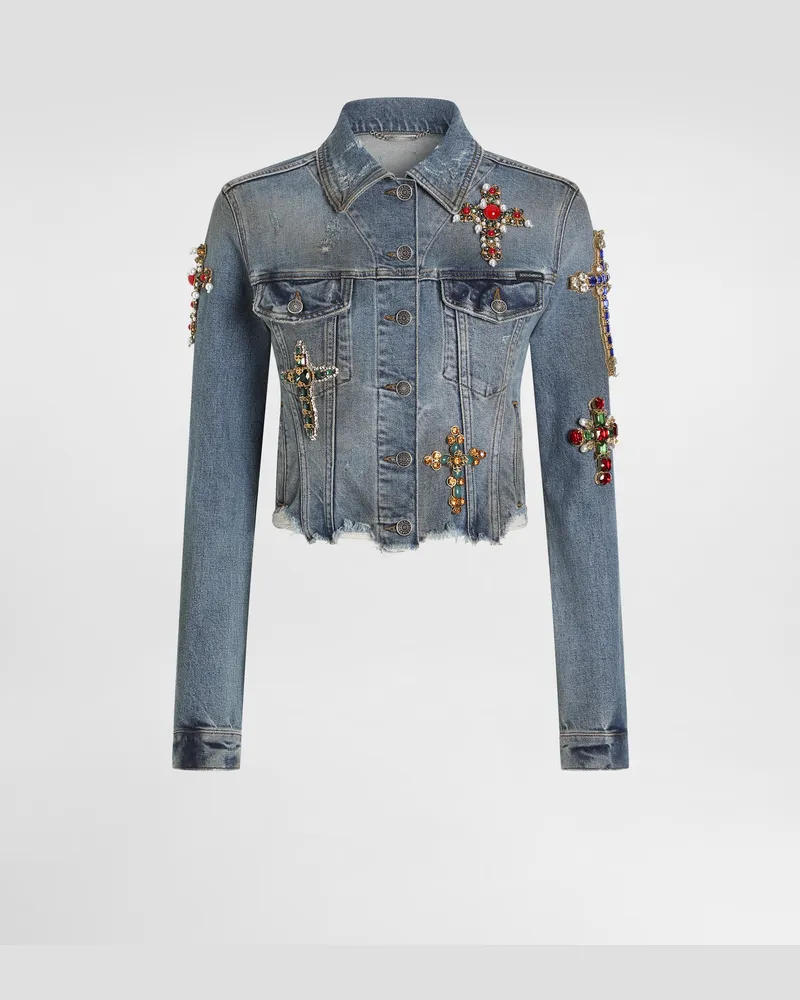 Dolce & Gabbana Giubbotto In Denim Con Ricami - Donna Denim Multicolore Variante