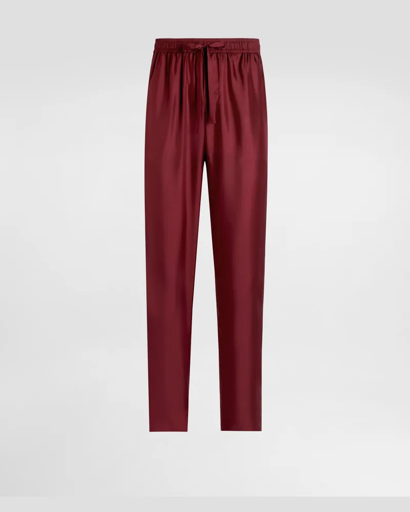 Dolce & Gabbana Pantaloni Pigiama In Seta Logo Ricamato - Uomo Pantaloni E Shorts Bordeaux Vino