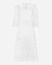 Dolce & Gabbana Abito Longuette In Cotone Con Ricamo Cut Out - Donna Abiti Bianco Bianco