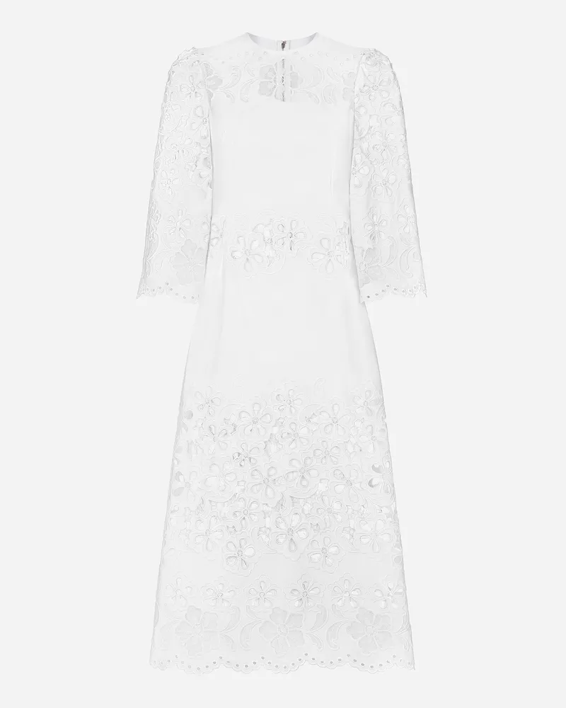 Dolce & Gabbana Abito Longuette In Cotone Con Ricamo Cut Out - Donna Abiti Bianco Bianco