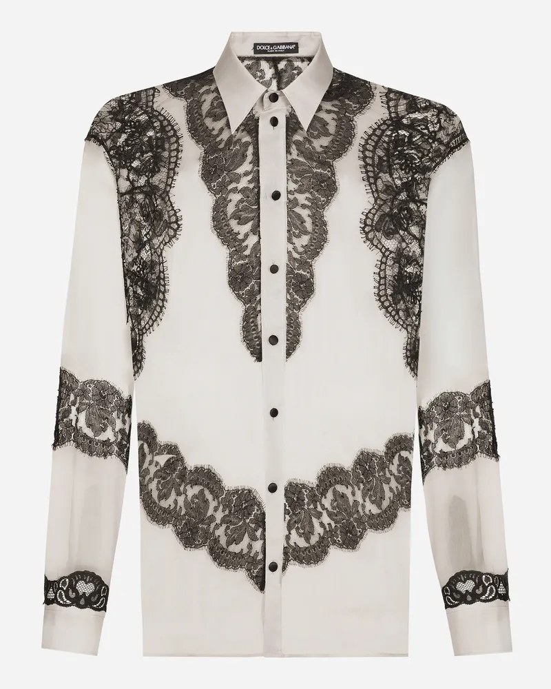 Dolce & Gabbana Camicia In Seta Con Ricami - Uomo Camicie Grigio Grigio