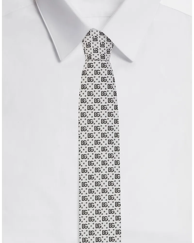 Dolce & Gabbana Cravatta Pala 8cm In Seta Jacquard Con Logo Dg - Uomo Cravatte E Pochette Bianco Seta Bianco