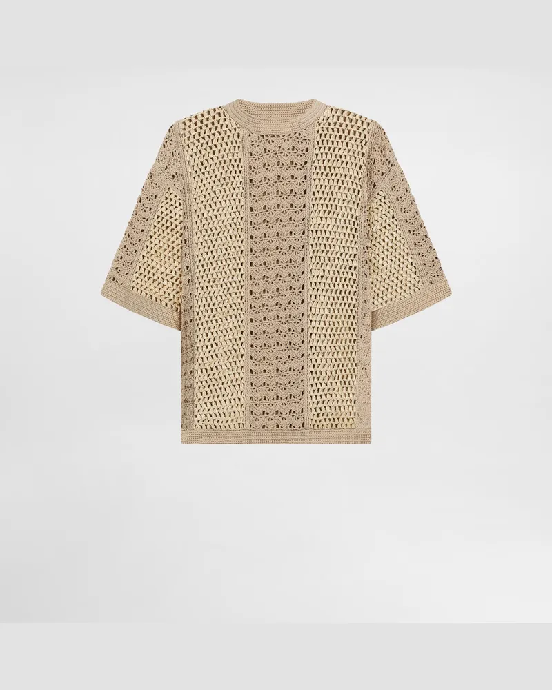 Dolce & Gabbana Maglia Girocollo In Crochet Di Cotone E Viscosa - Uomo Maglieria Beige Beige