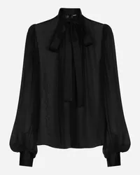 Dolce & Gabbana Blusa In Chiffon Di Seta Con Fiocco Al Collo - Donna Camicie E Top Nero Seta Nero