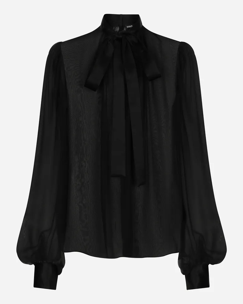 Dolce & Gabbana Blusa In Chiffon Di Seta Con Fiocco Al Collo - Donna Camicie E Top Nero Seta Nero