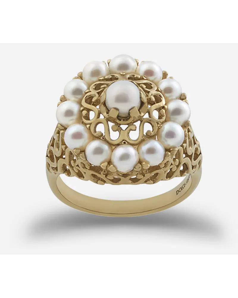 Dolce & Gabbana Romance Ring In Yellow Gold And Pearls - Donna Anelli Oro Oro