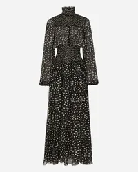 Dolce & Gabbana Abito Longuette Con Punto Smock In Chiffon Stampa Micro Pois - Donna Abiti Stampa Stampa